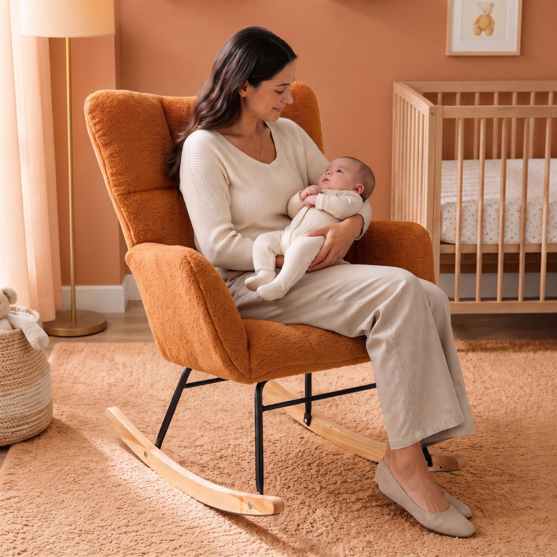 Chaise berçante moderne avec dossier haut Sherpa, Burnt Orange