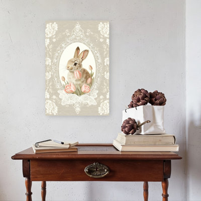 «Sweet Bunny with Tulips Elegant Vintage Whimsical Rabbit Tulip Flower Spring», reproduction d'art