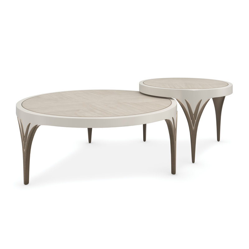 Transitional Round Nesting Cocktail Table in Brown & White with Storage