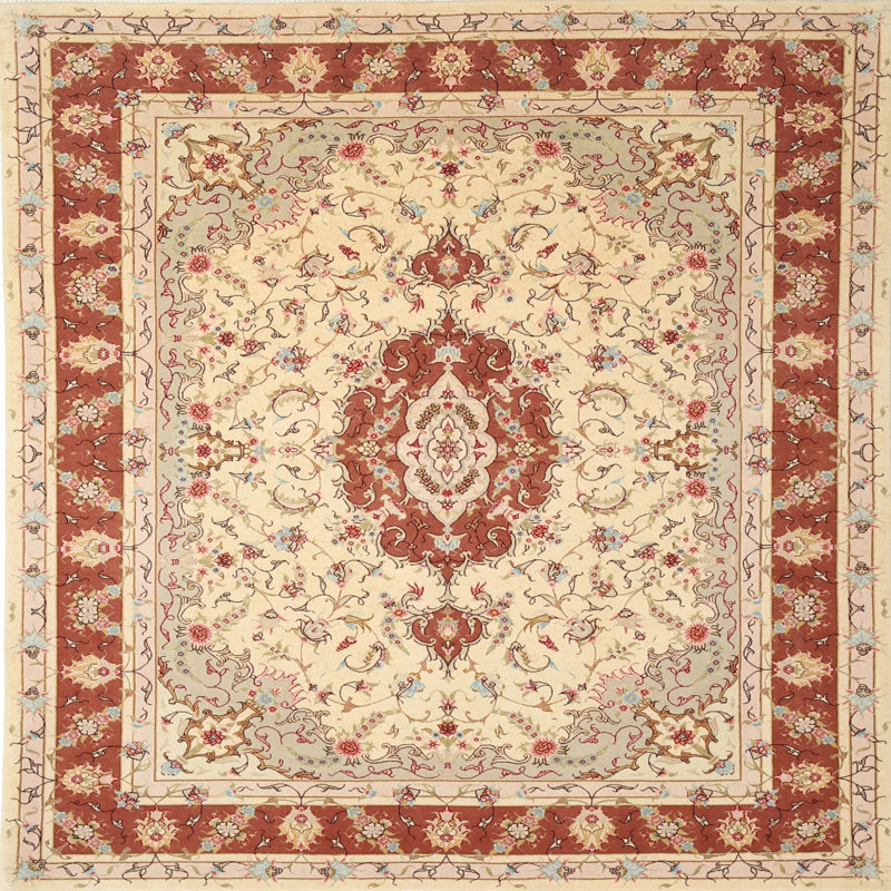 Tapis traditionnel ivoire / rouge Guiness, Carré 3 pi