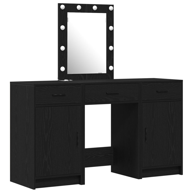 Dressing Table with Mirror, Black Oak