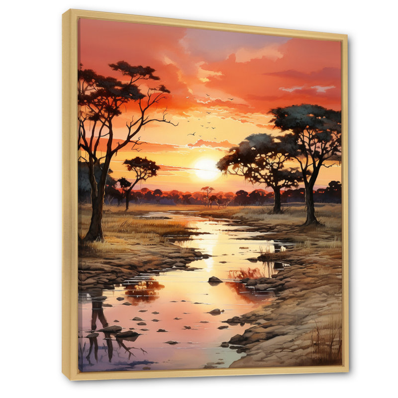 Alsey, coucher de soleil africain Oasis II, H 32 po x l 16 po x P 1 po, Cadre naturel flottant