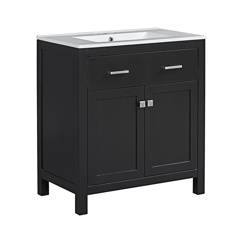 Ensemble de meuble-lavabo double, Noir, Argent argent