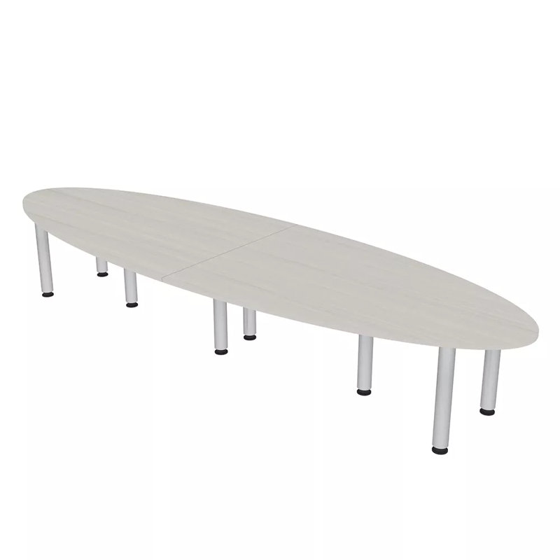 Table de conférence ovale 6 pieds avec pieds, L 30 po x l 144 po x P 48 po, Cyprès blanc, Argent argent
