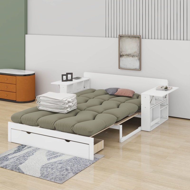 Full Size Daybed With Desk,Drawers And Table, White, Full