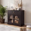 Buffet moderne en MDF de 81 cm (32 po) avec 2 tiroirs et 2 portes vitrées cintrées, fini bois noir-278126699