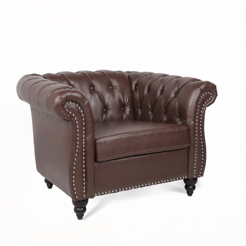 Rolled Arms Sofa Chair,Armchair, Black, Dark Brown Faux Leather Duplicate