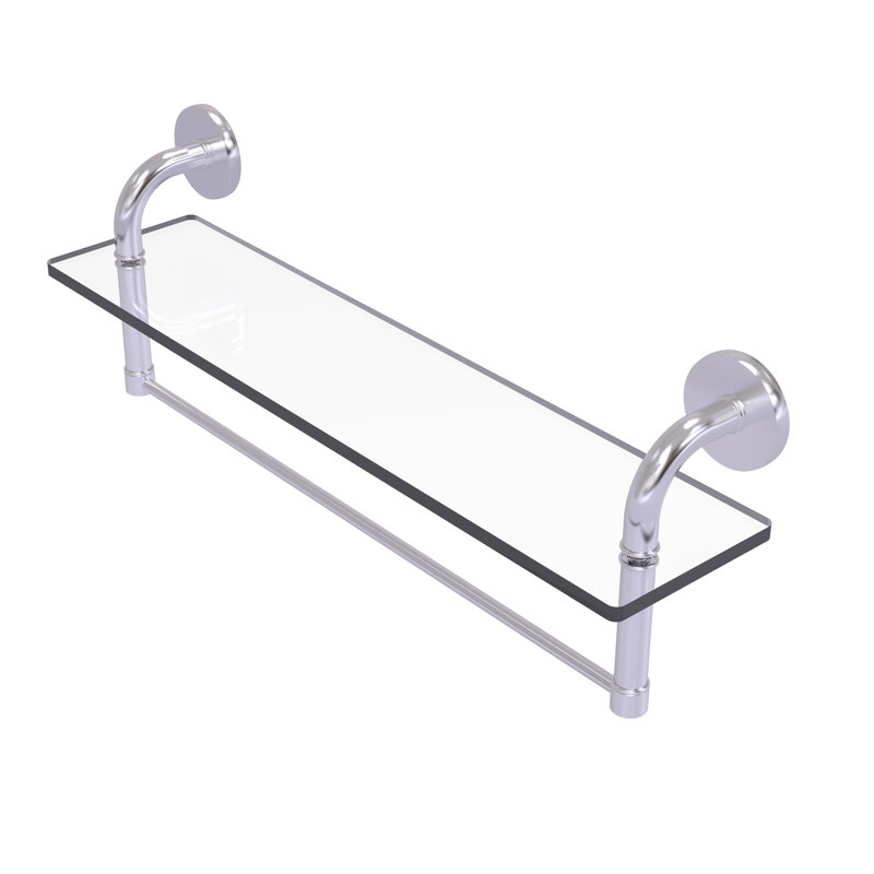 Tioga Bracket Shelf with Towel Bar, Satin Chrome, 8" H x 22" W x 5" D