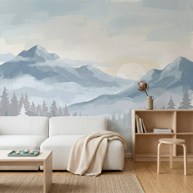 Papier peint paysage de montagne Misty Valley amovible Snowy Peaks Wall Decor, Textured Non-Pasted, 100 po x 96 po