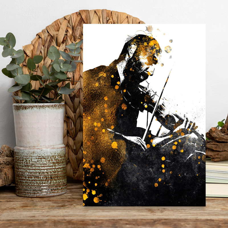 «Golden Violinist Silhouette Abstract», art mural classique, H 18 po x l 12 po