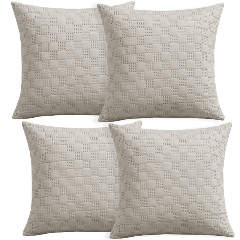 Aspire Homeware Embossed Square Velvet Cushion Covers, Pack of 4, BEIGE