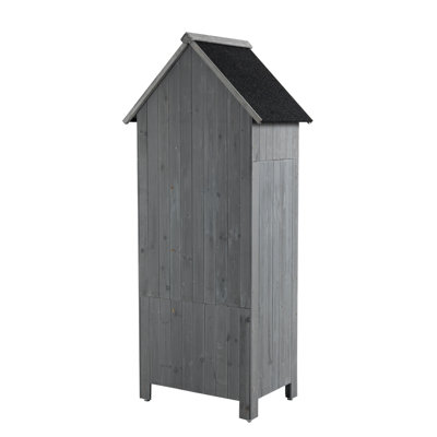 Abri de jardin gris en bois, L 30,3 po x l 21,3 po x H 70,5 po, rangement extérieur, toit imperméable, 3 compartiments pour organiser les outils