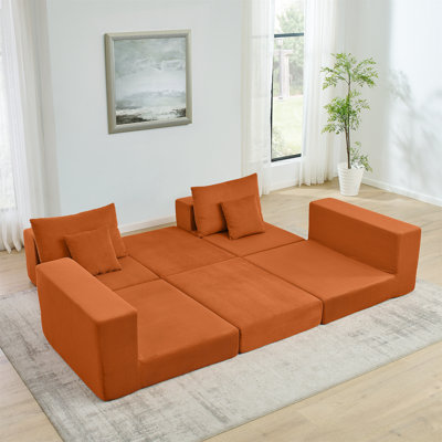 Boneless Modular Cloud Sectional Couch, Modern Upholstered L-Shaped Sofa with Removable Ottoman, Deep Seat Sleeper Couch with Throw Pillows for Living Room, Apartment, Small Space, Grey