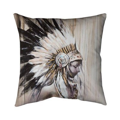 Indian with an headdress chief - 18"x18" Throw pillow cover - Poly twill - Print on demand
