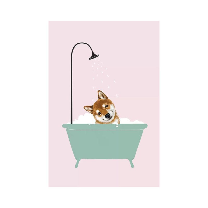 Shiba Inu Enjoying Bubble Bath by Big Nose Work - Wrapped Canvas Print, 20.32 cm H x 30.48 cm W