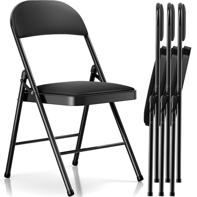 Chaise pliante rembourrée en tissu avec assise rembourrée et dossier ergonomique - Structure en acier robuste, capacité de 330 lb