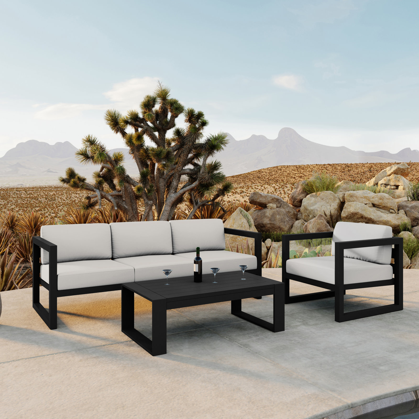 Smith 5 - Person Patio Conversation Set with Cushions, Canvas Natural, Black