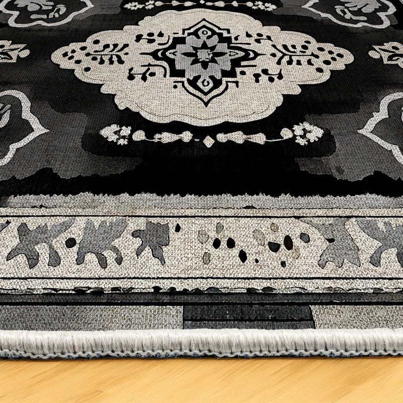 Zeira Collection Digital Print Cotton-Polyester Black Moroccan Rug, Runner 2'8" x 6'7"