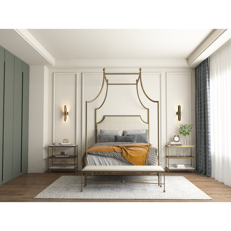 337 Flying Arch Canopy Bed | Complete Canopy, Burnished Gold/White, Queen