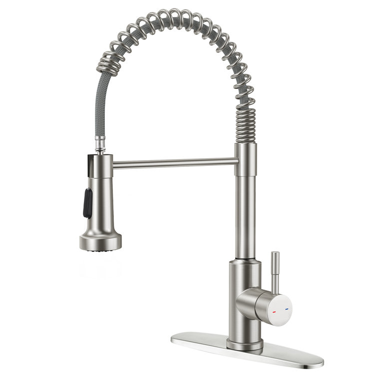 KPAIDA Pull Down Single Handle Kitchen Faucet with Deck Plate, Brushed Nickel
