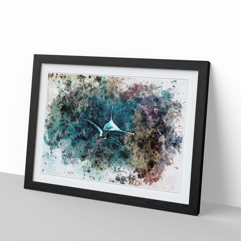 Hammerhead Shark in Abstract - Picture Frame Painting Print, 36cm H x 48cm W x 2cm D, Black Framed