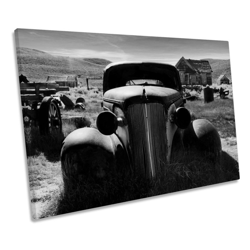Rusty Old Truck Car Barn Find B&W - Wrapped Canvas Print, 30.5cm H x 45.7cm W x 2cm D