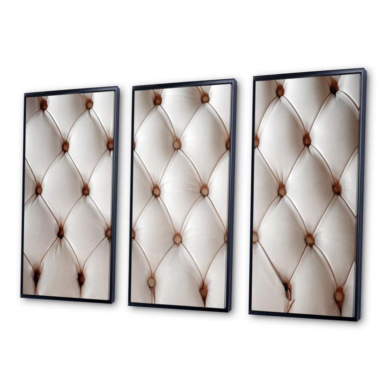 Canapé en cuir en forme de losange - ensemble de 3 impressions sur toile flottantes, H 28 po x l 36 po