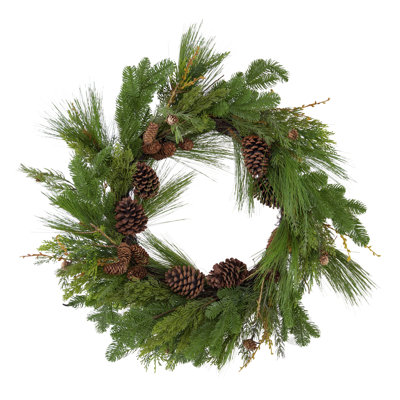 Couronne de pomme de pin artificielle 22 pouces - décor de verdure réaliste pour porte d'entrée, mur ou manteau de cheminée, toutes saisons et pour les fêtes