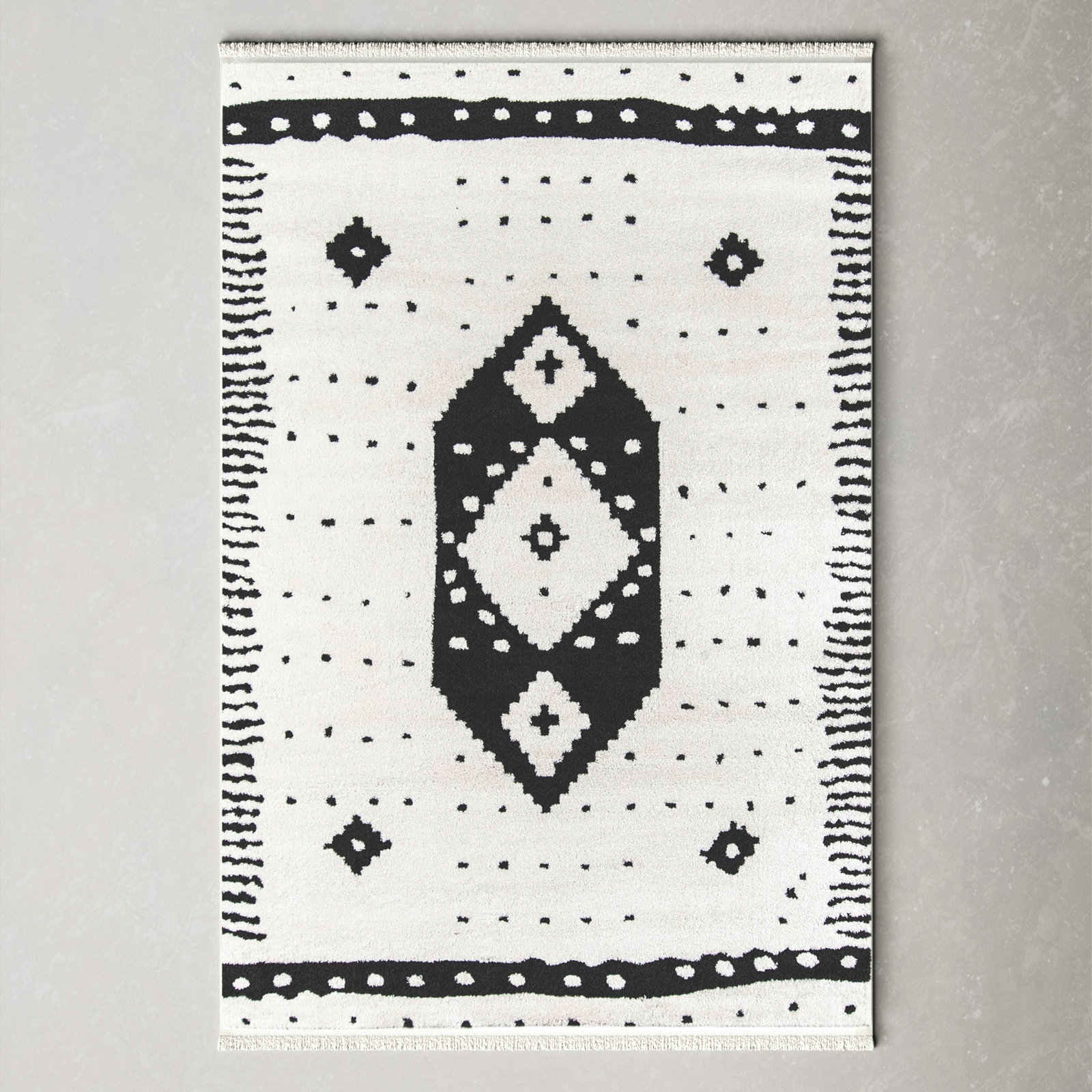Metro Ivory Black Geometric Rug, Rectangle 3'3" x 5'