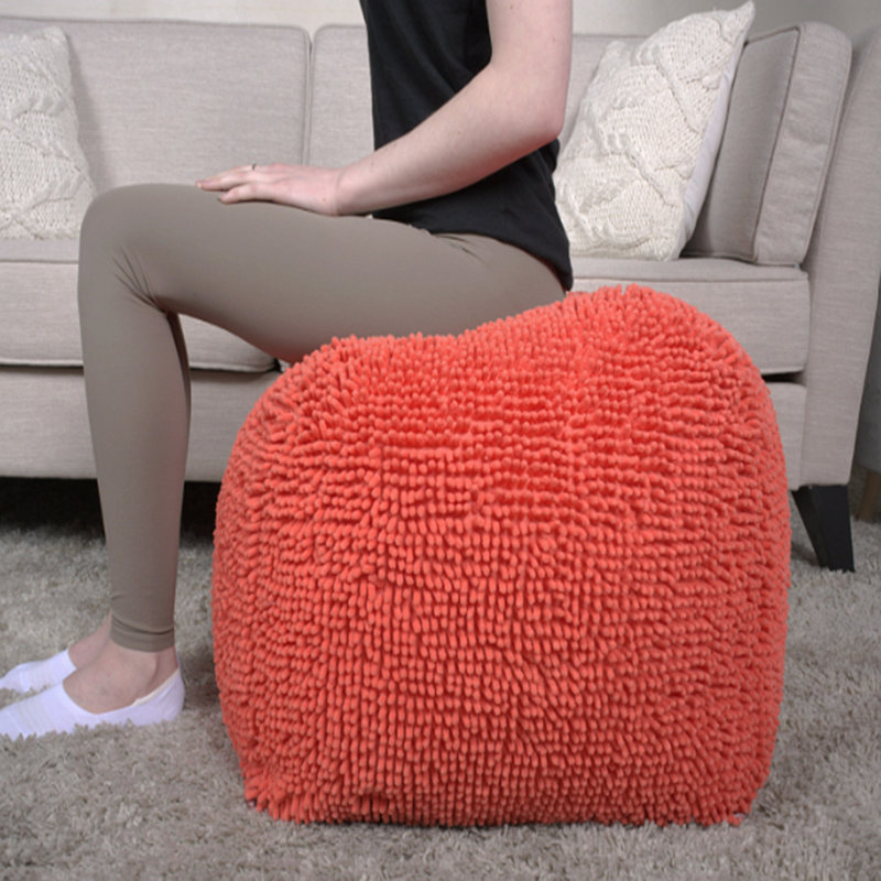 Pouf carré en microfibre - corail