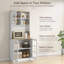 Armoire de cuisine, armoire de rangement autoportante de 72 po avec huche, grand comptoir, portes en verre et tablettes réglables, armoire à micro-ondes, armoire à café pour la salle à manger, blanc
