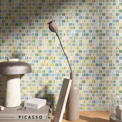 Mediterranean 11.82 in. x 11.82 in. Squares Glossy Glass Mosaic Tile