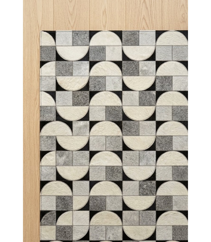 Tapis Abani Rugs Hide HID300A Noir Gris Ivoire Patchwork demi-lune à vagues Soriano, 6 pi x 9 pi