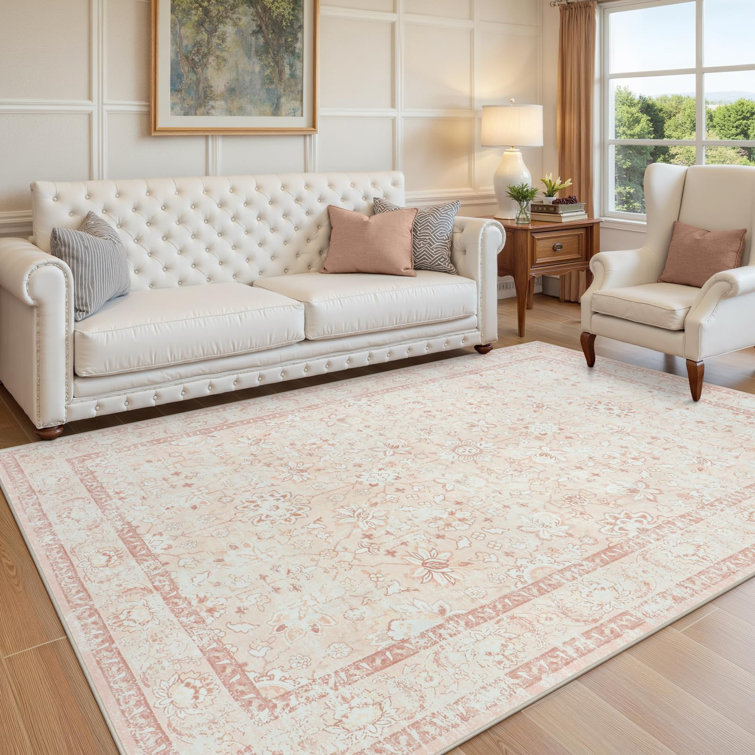 Washable Area Rugs for Living Room Boho Rug for Bedroom, Non-Slip Vintage Floral Carpet