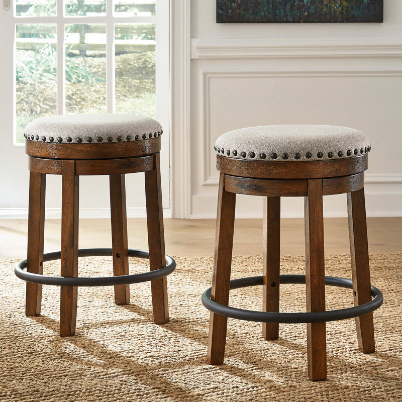 Valebeck Transitional Swivel Counter Stool in Black and Beige