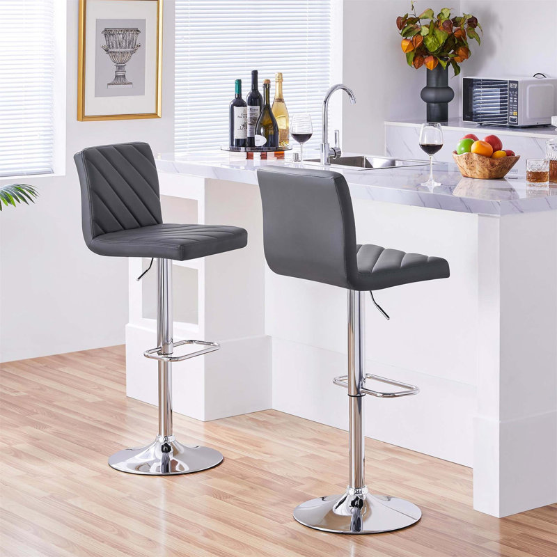 Bigvai Adjustable Height Counter Stool with Metal Frame, Dark Grey