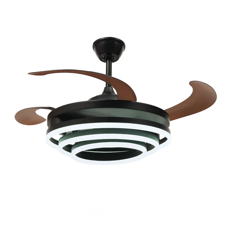 Lustre de ventilateur de plafond 42 po à DEL noir mat avec pales rétractables