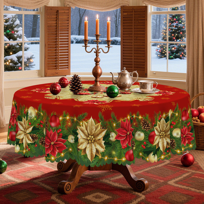 Nappe en polyester lavable durable à motif floral de Noël