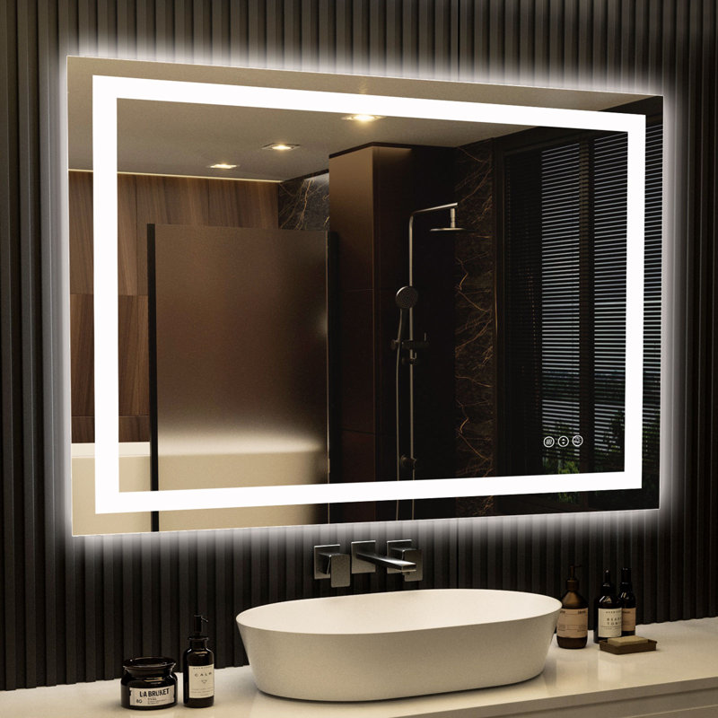 Miroir de salle de bain rectangulaire à DEL sans cadre anti-buée, 30 po x 40 po