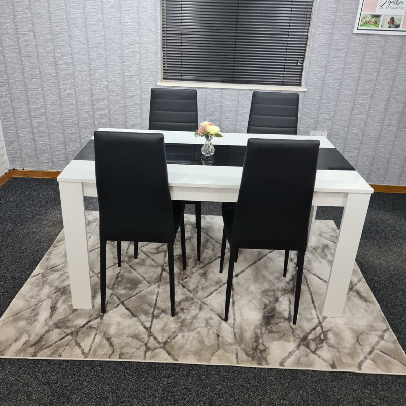 Amira-Jess Dining Set, 5 Pieces: Table,4 Chairs, Black, 75cm H x 140cm W x 80cm D