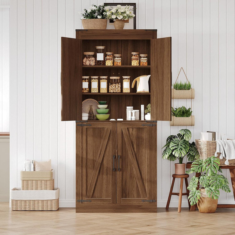 Garde-manger 71 po rustique Farmhouse - rangement en bois brun avec tablettes réglables pour la cuisine et le salon