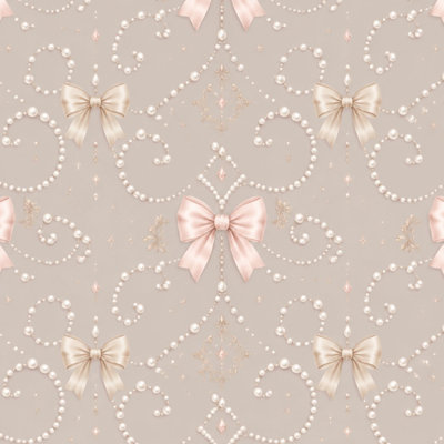Peel and Stick Wallpaper Elegant Beige Pearls Silk Bow Design Contact Paper Removable Self Adhesive Wall Mural Wall Decor for Bedroom Kitchen Cabinets 17.7in x 118in