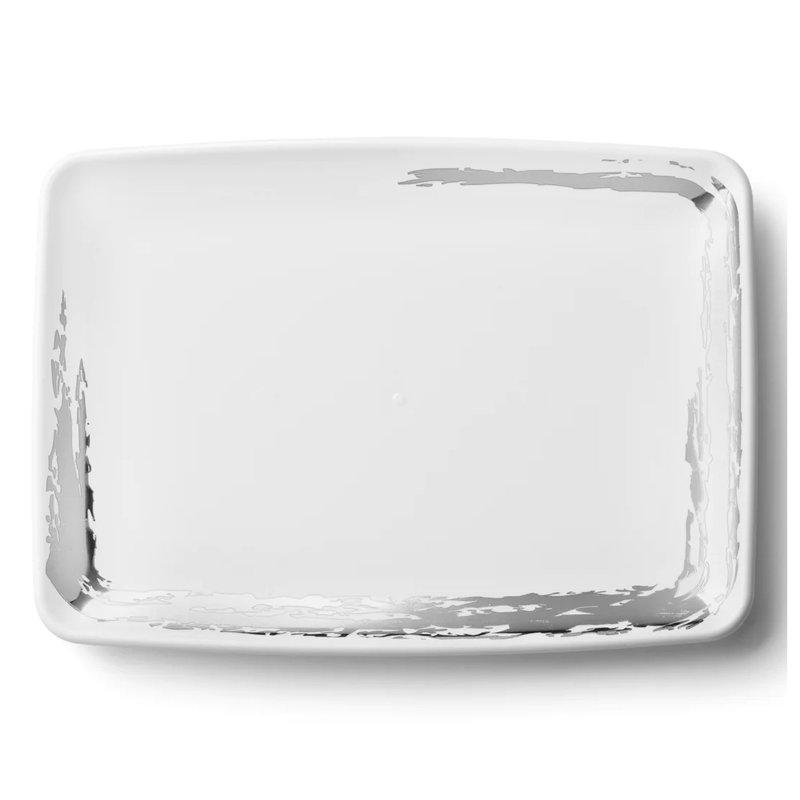 Disposable Whisk Collection Oval Serving Tray Accent 6.5 inches x 17.5 inches, White/Silver, 4