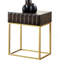 Table d'appoint de style contemporain avec tiroirs dissimulés, pieds en acier doré et finition noyer pour les espaces de vie modernes