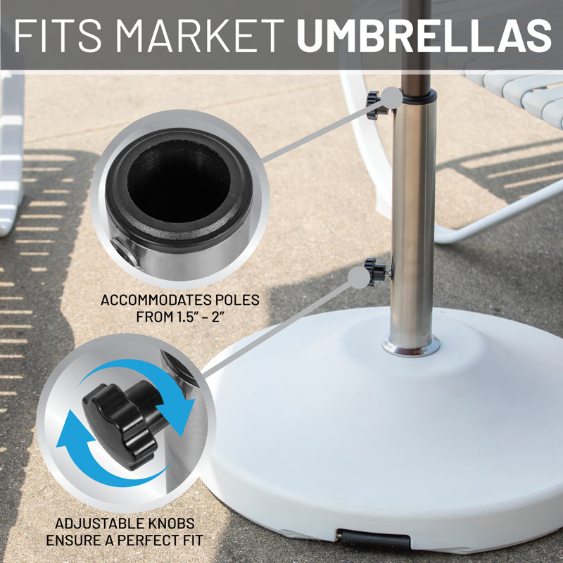 White Fillable HDPE and Stainless Steel Umbrella Base with Wheels