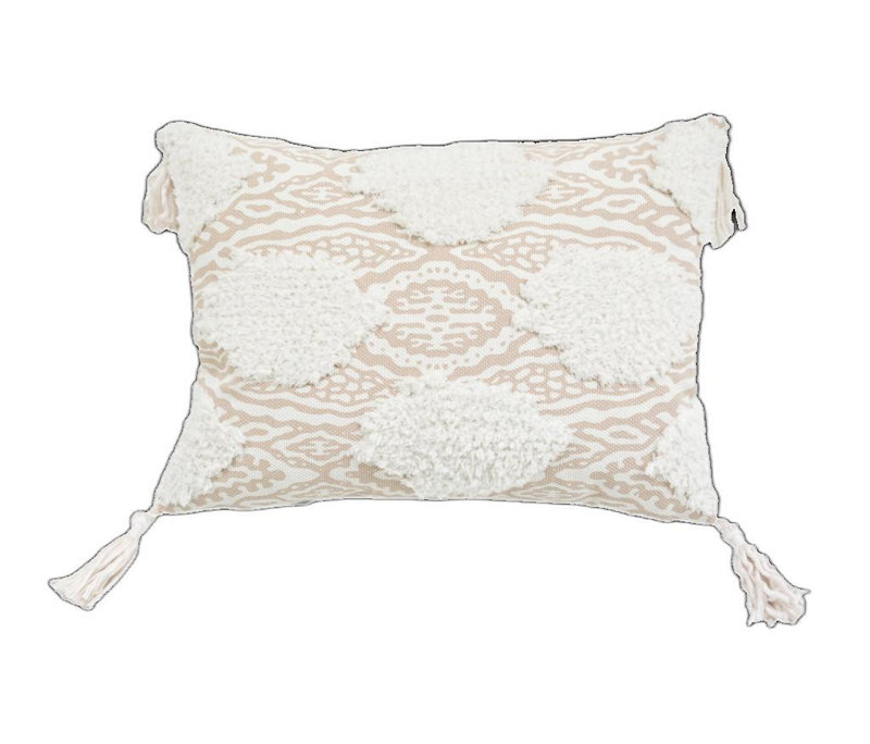 Tassels Throw Pillow, Beige/White