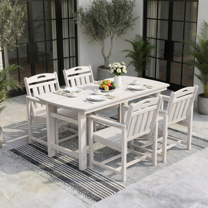 4-Person 5-Piece rectangular Patio Dining Set With Umbrella Hole, White