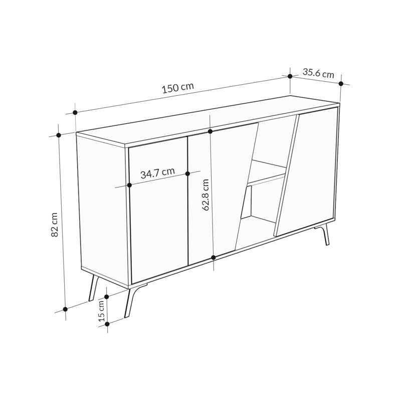 Fiona 150Cm Wide Sideboard Console with Storage and Modern Design, Grey/White