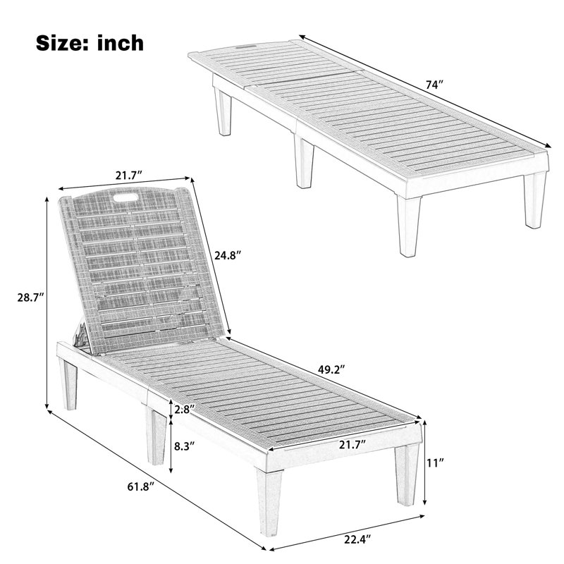 Ensemble de chaises longues d'extérieur avec dossier réglable (ensemble de 2), Noir