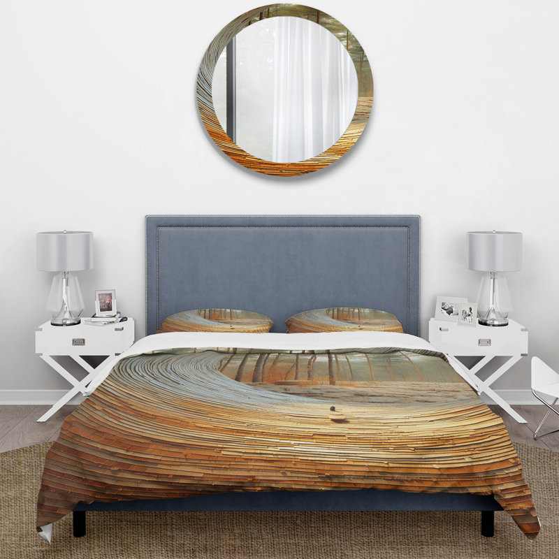 Ensemble de housse de couette orange et blanc avec spirale abstraite Serenity IV - Abstract Botanicals